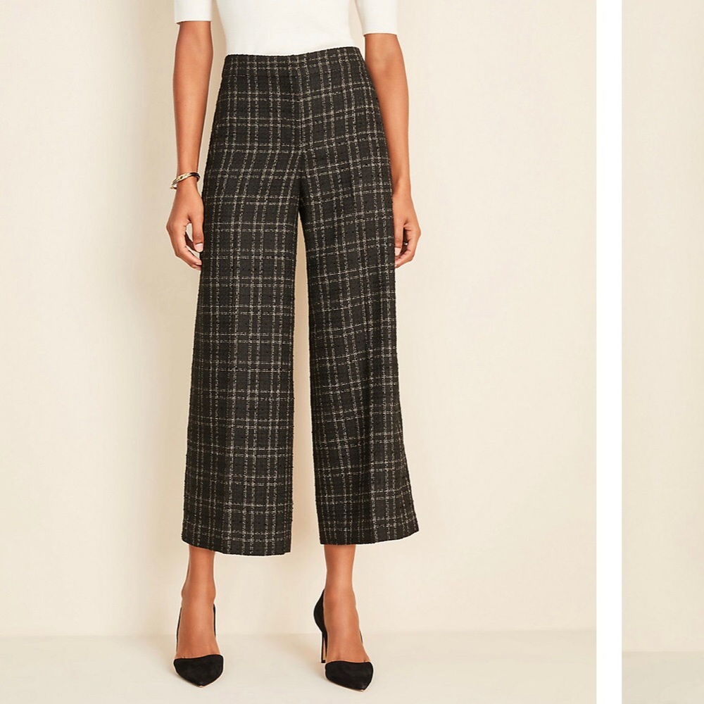 NWT Plaid Tweed Wide Leg Marina Pant, Ann Taylor